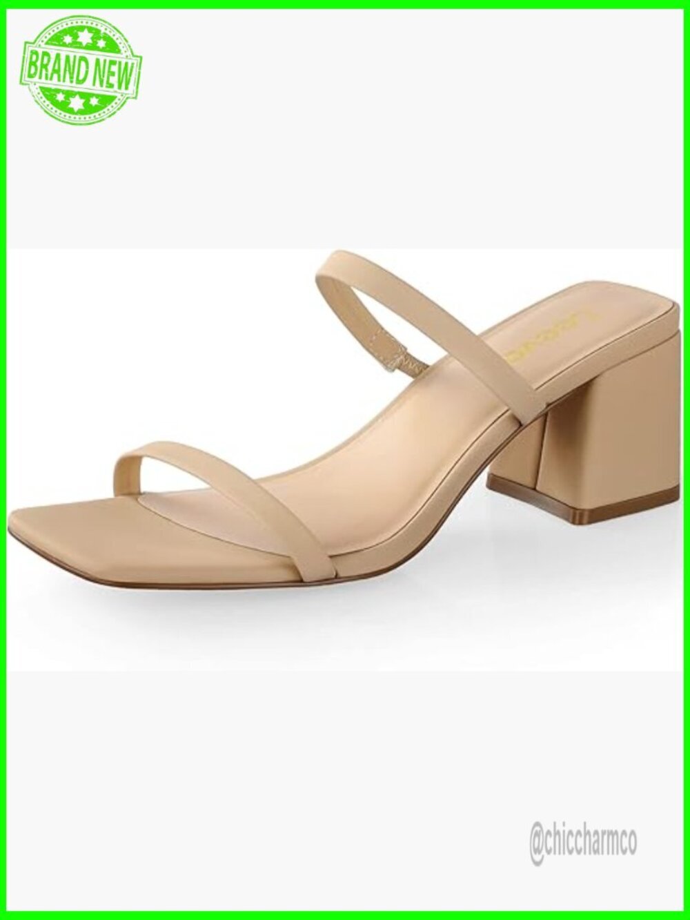 Square Toe Block Heeled Sandals - Low Chunky Heel Mules with Ankle Strap